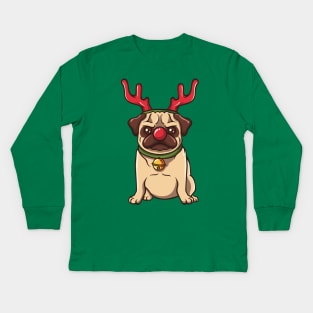 Reindeer Pug Christmas Animal Lover Dogs Kids Long Sleeve T-Shirt